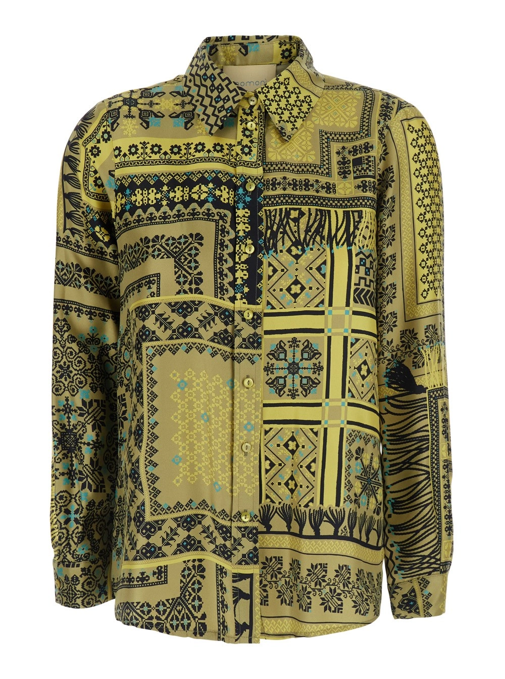 Momonì Camicia con colletto classico e stampa all-over in seta gialla donna