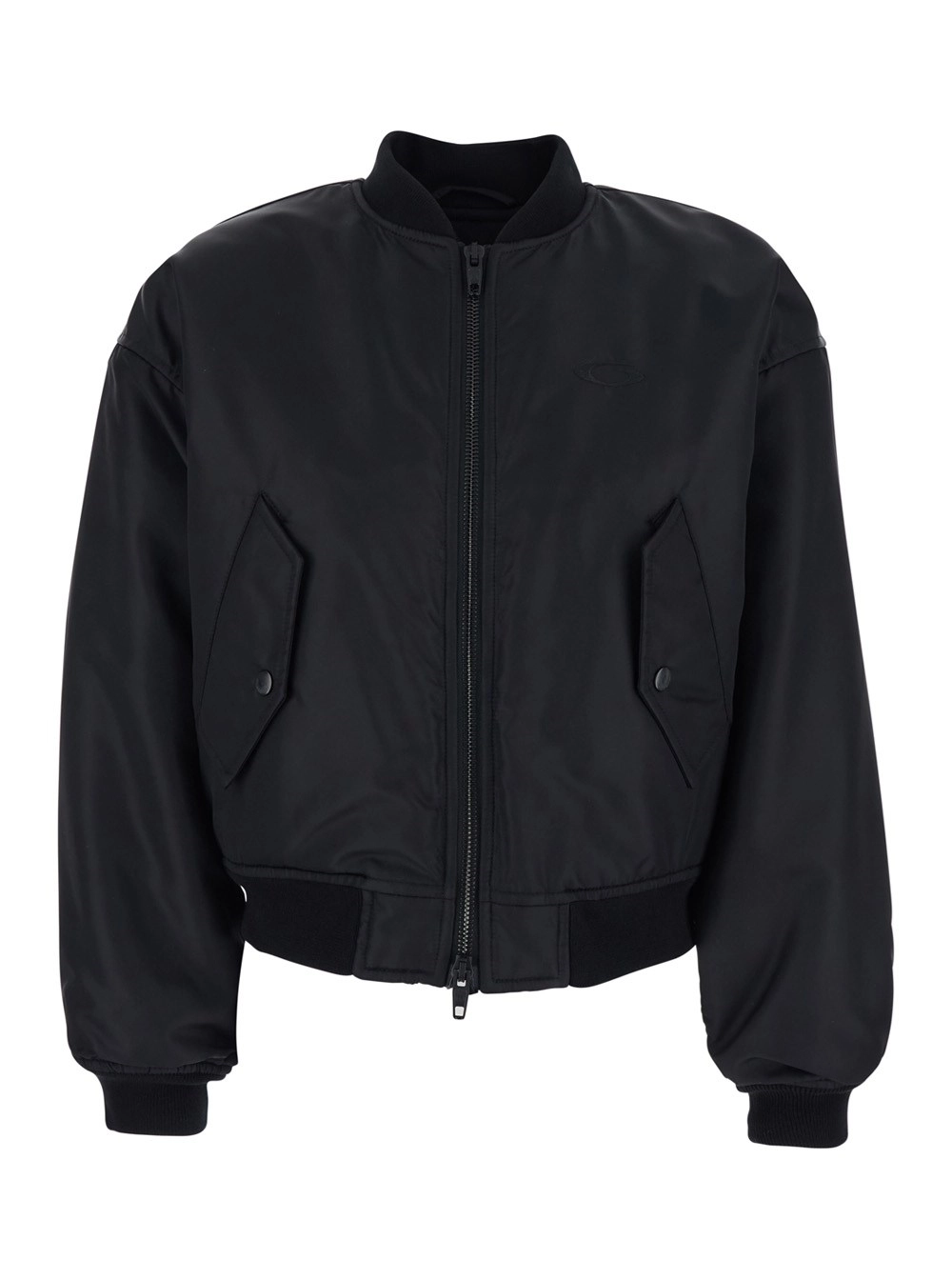 Balenciaga Giubotto bomber con collo rialzato e due tasche laterali in tessuto tecnico nero donna