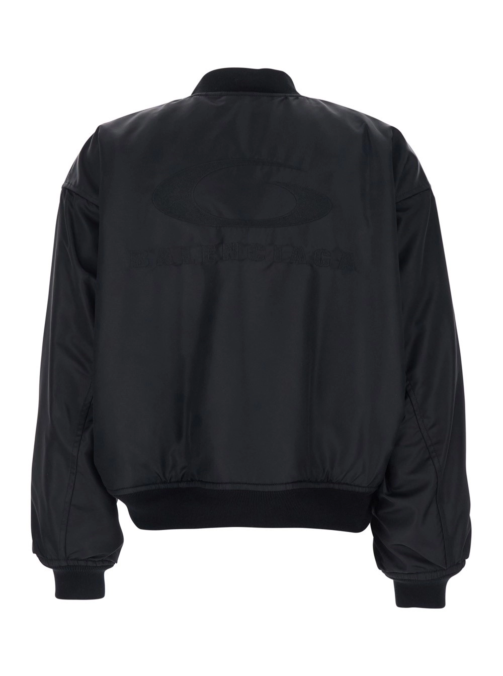 Balenciaga Giubotto bomber con collo rialzato e due tasche laterali in tessuto tecnico nero donna, view 2