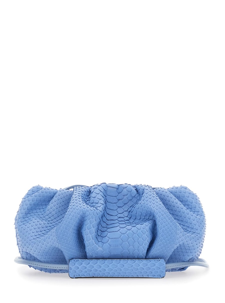 Biagini Clutch 'Pillow' con tracolla e chiusura con calamite in pelle blu donna, view 4