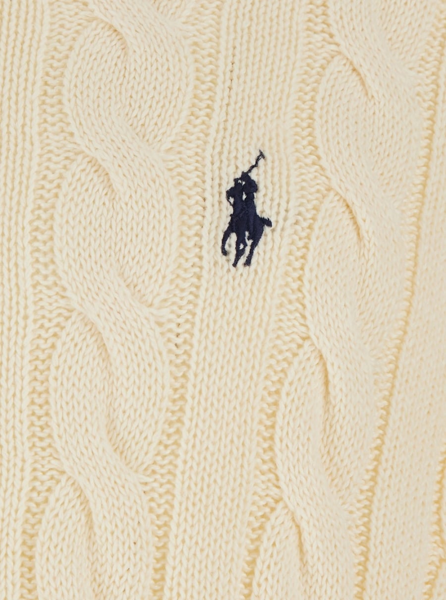 Polo Ralph Lauren Maglione girocollo con lavorazione a treccia e ricamo Cavallino sul fronte in cotone bianco uomo, view 3