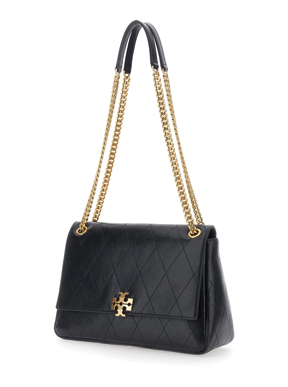 Tory Burch Borsa a tracolla 'Charlie' con tracolla con catena e placca logo sul fronte in pelle trapuntata nera donna, view 2