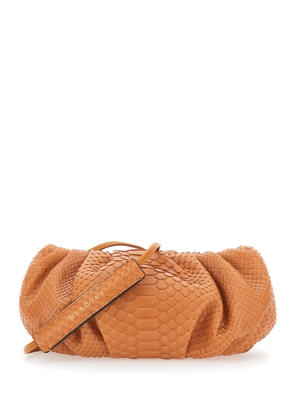 Biagini Clutch 'Pillow' con tracolla e chiusura con calamite in pelle arancione donna