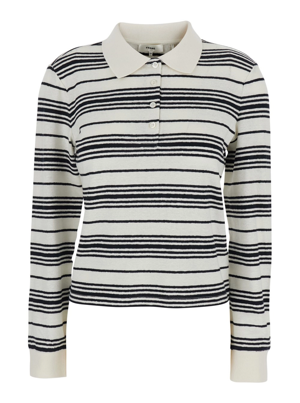 Frame Polo con maniche lunghe con motivo a righe in tessuto bianca e nera donna