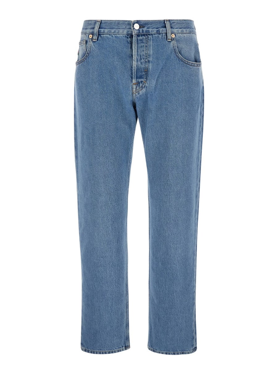 Gucci Jeans con Patch Gucci Rossa Ancora in Denim Azzurro Effetto Délavé Donna