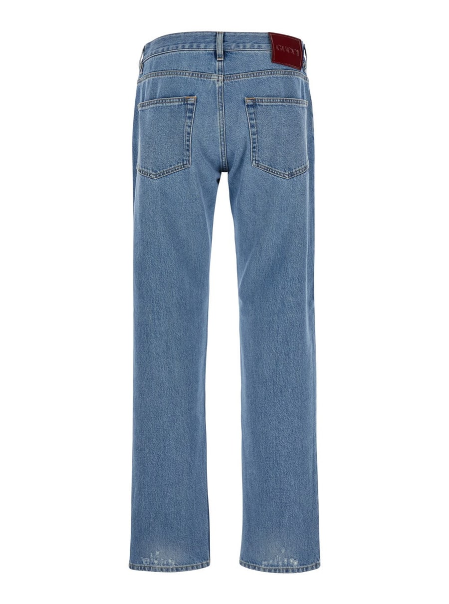 Gucci Jeans con Patch Gucci Rossa Ancora in Denim Azzurro Effetto Délavé Donna, view 2