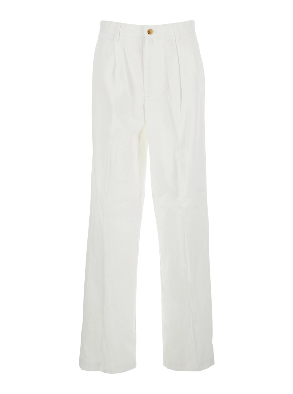 Polo Ralph Lauren Pantaloni con Pieghe sul Fronte in Misto Cotone Bianchi Donna