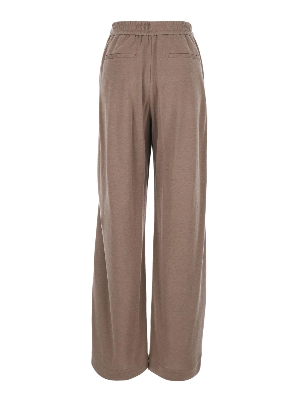 Brunello Cucinelli Pantaloni con vita elasticizzata con coulisse e dettaglio Monile sul lato in misto cotone e seta marroni donna, view 2