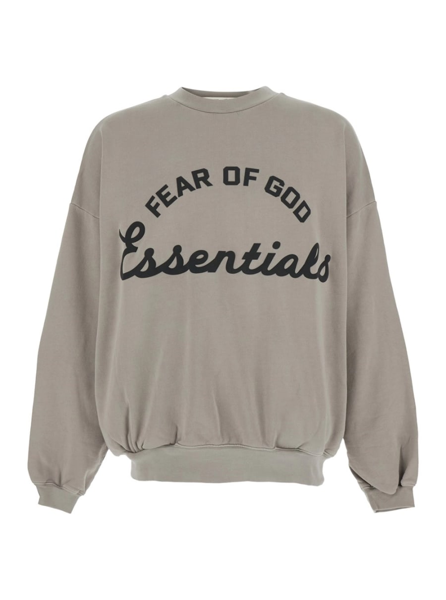 Fear of God Felpa Girocollo con Spalle Scese e Maxi Stampa Logo sul Fronte in Cotone Grigia Uomo