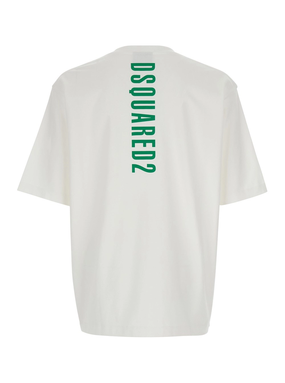 Dsquared2 T-Shirt Girocollo con Maxi Logo Lettering sul Retro in Cotone Bianca Uomo, view 2