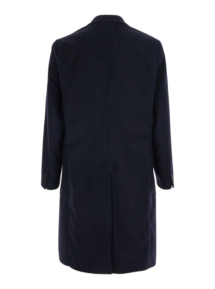 Emporio Armani Cappotto doppiopetto con revers a lancia in lana e cashmere blu uomo, view 2