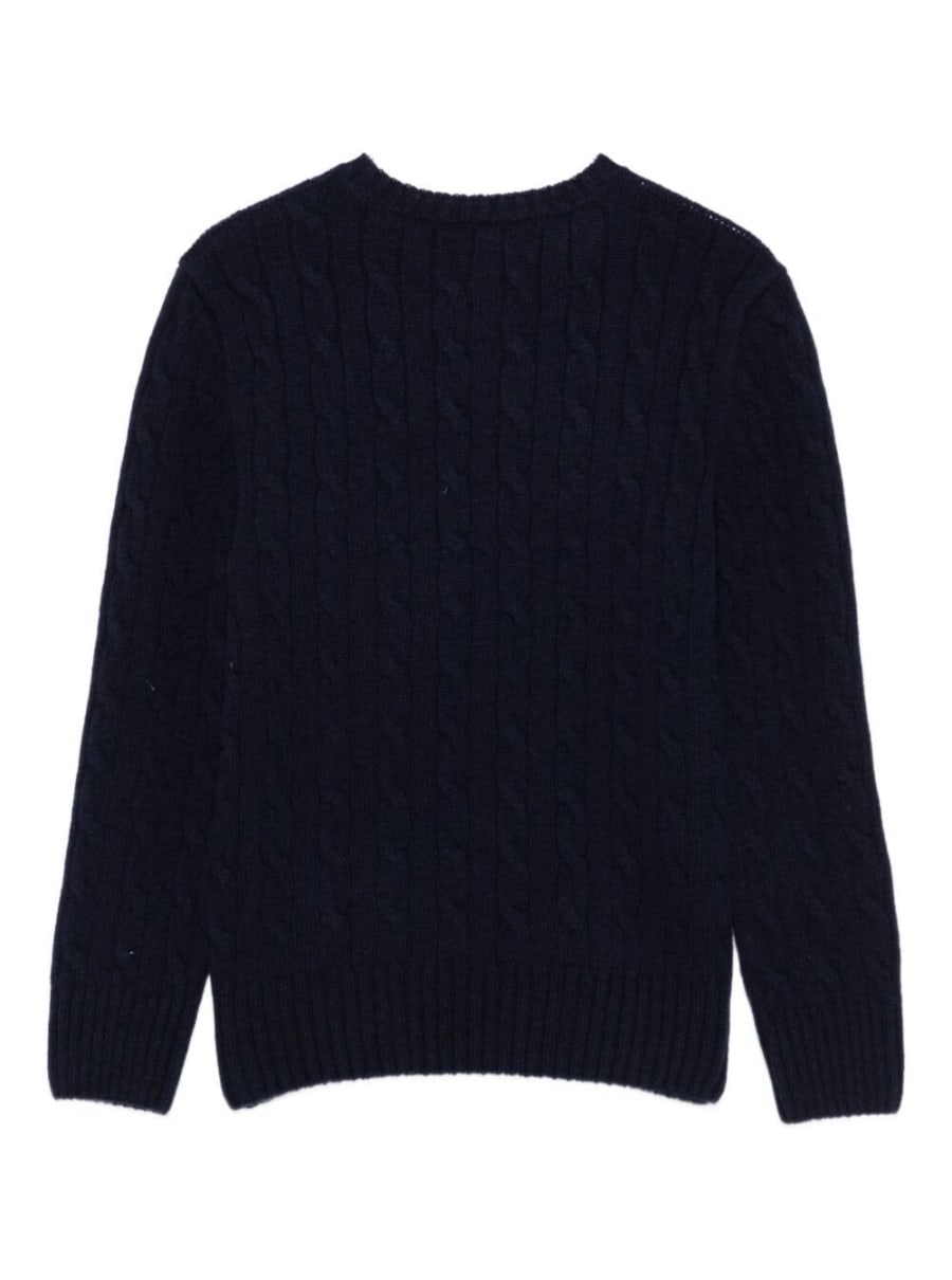 Polo ralph lauren kids Maglione con Scollo Rotondo e Ricamo Cavallino sul Fronte in Lana e Cashmere Blu Bambino, view 2