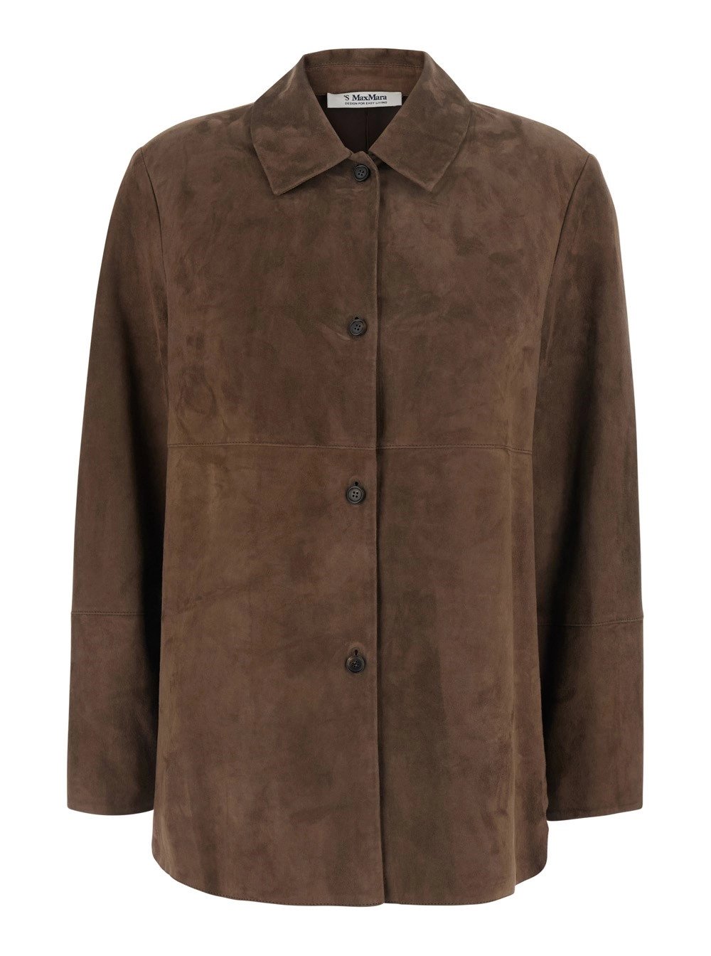 'S Max Mara Camicia 'Gocce' con colletto classico in pelle scamosciata marrone donna