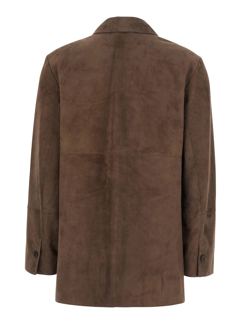 'S Max Mara Camicia 'Gocce' con colletto classico in pelle scamosciata marrone donna, view 2