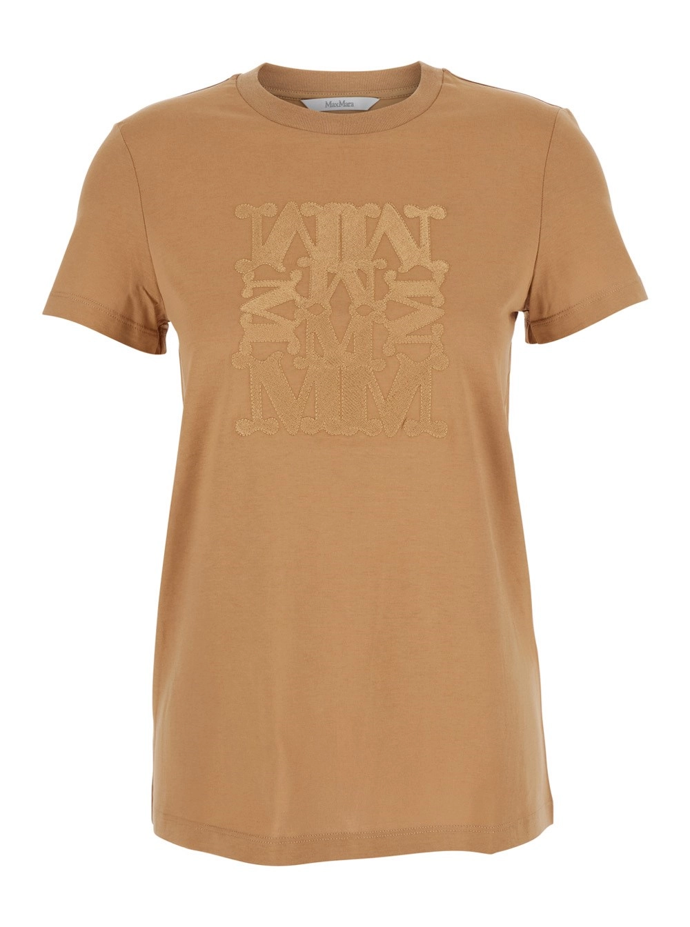 Max Mara T-Shirt 'Bravo' Girocollo con Ricamo Logo sul Fronte in Cotone Beige Donna