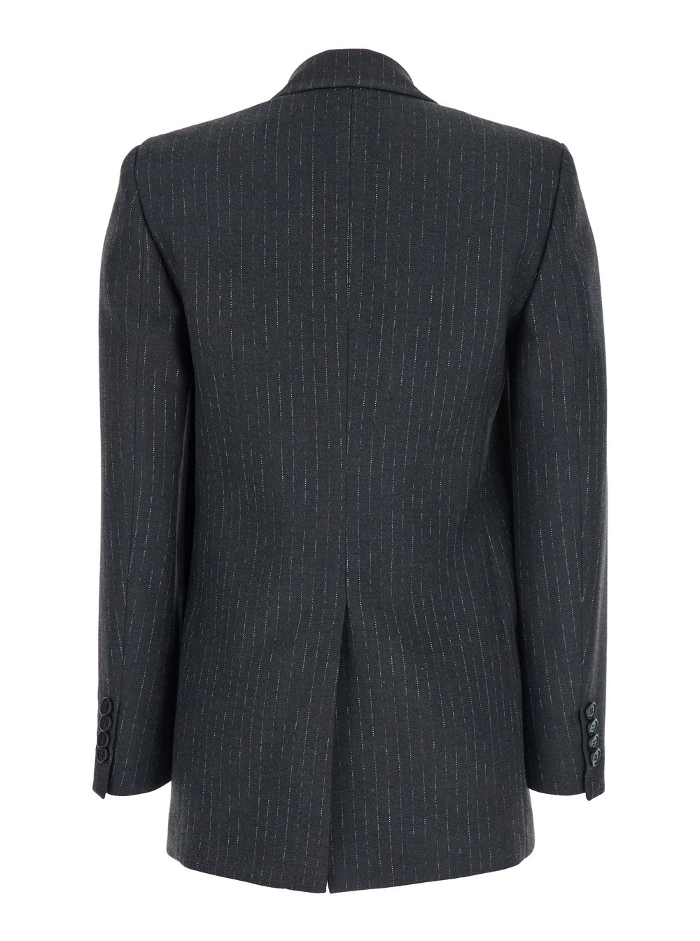 Leplain Giacca Doppiopetto con Revers a Lancia e Motivo a Righe All-Over in Misto Lana Grigia Donna, view 2