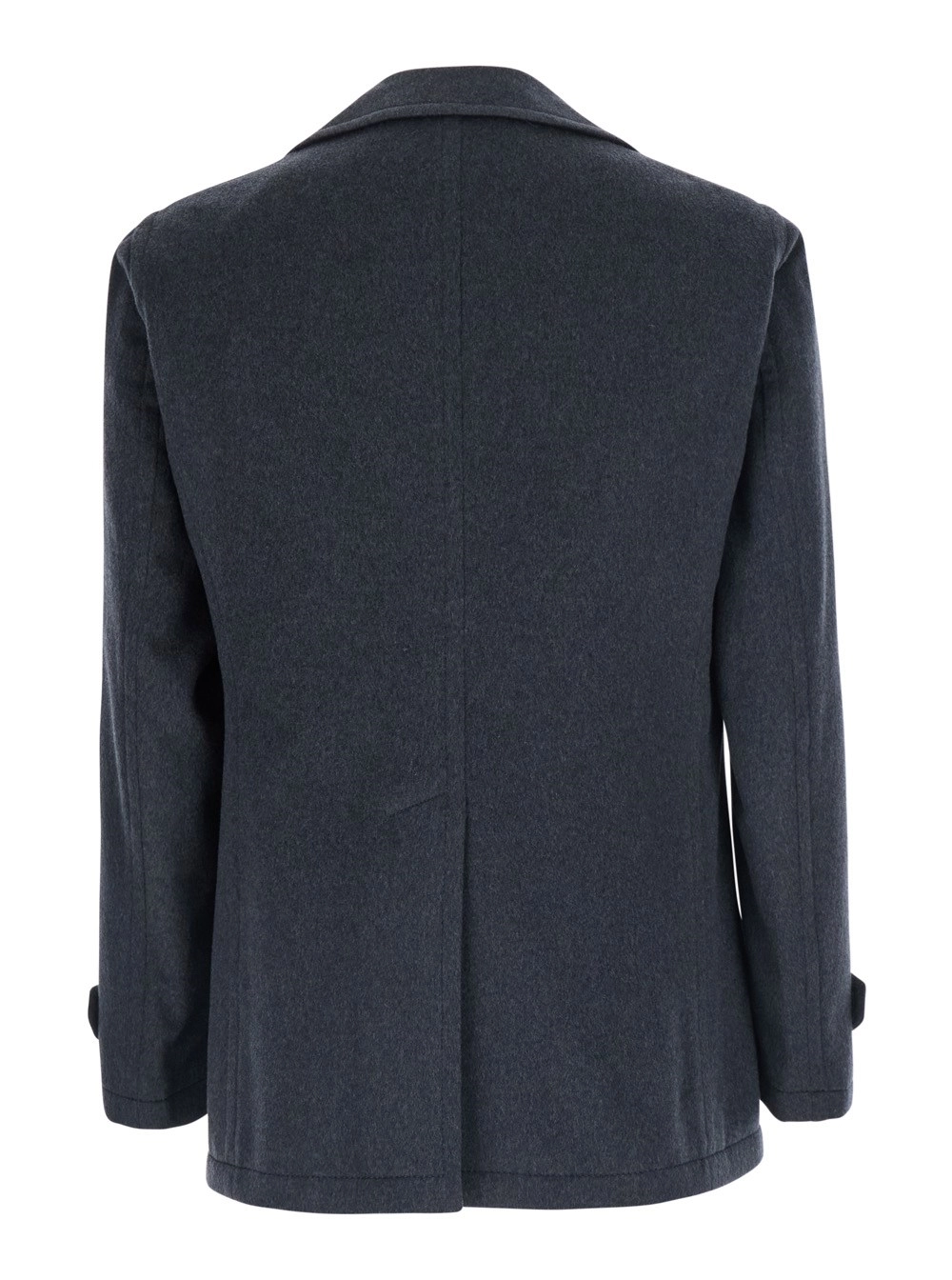 Tagliatore Cappotto Grigio con Collo a Revers e Chiusura Frontale a Bottoni in Lana Uomo, view 2