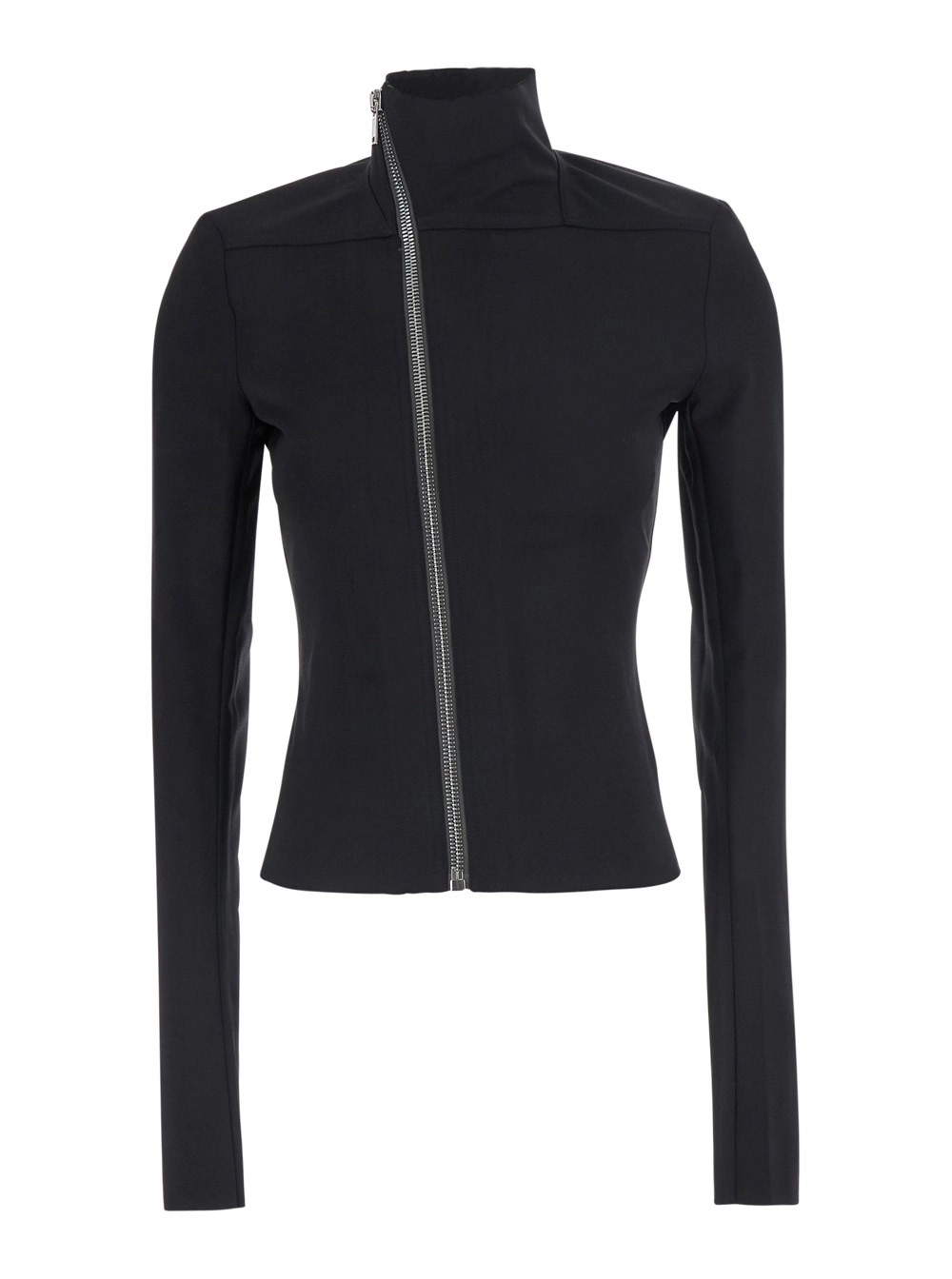 Rick Owens Giubbotto 'Gary' Crop con Collo Alto e Chiusura con Zip Decentrata in Misto Lana Nero Donna