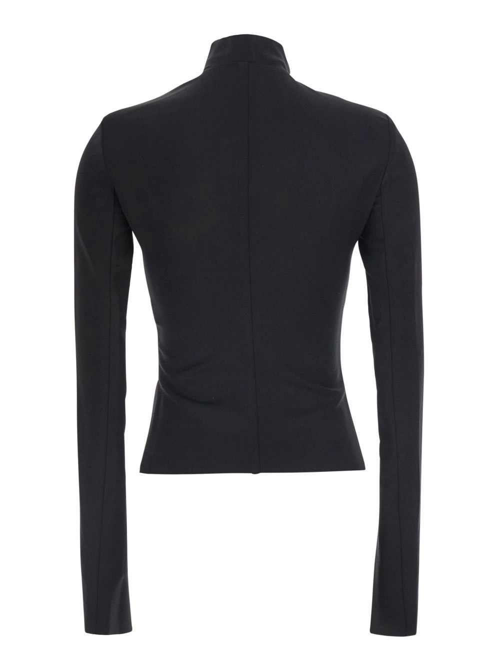 Rick Owens Giubbotto 'Gary' Crop con Collo Alto e Chiusura con Zip Decentrata in Misto Lana Nero Donna, view 2