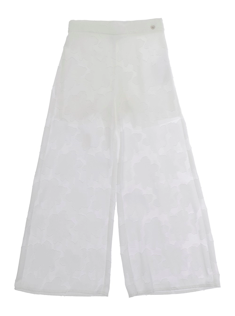 Monnalisa kids Pantaloni Bianchi con Vita Elasticizzata e Dettaglio Cuore Metallico in Fil Coupé Bambina