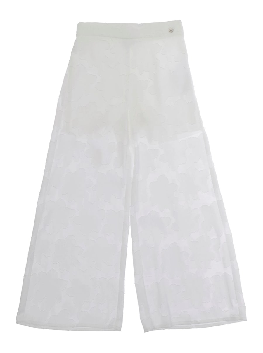 Monnalisa kids Pantaloni Bianchi con Vita Elasticizzata e Dettaglio Cuore Metallico in Fil Coupé Bambina