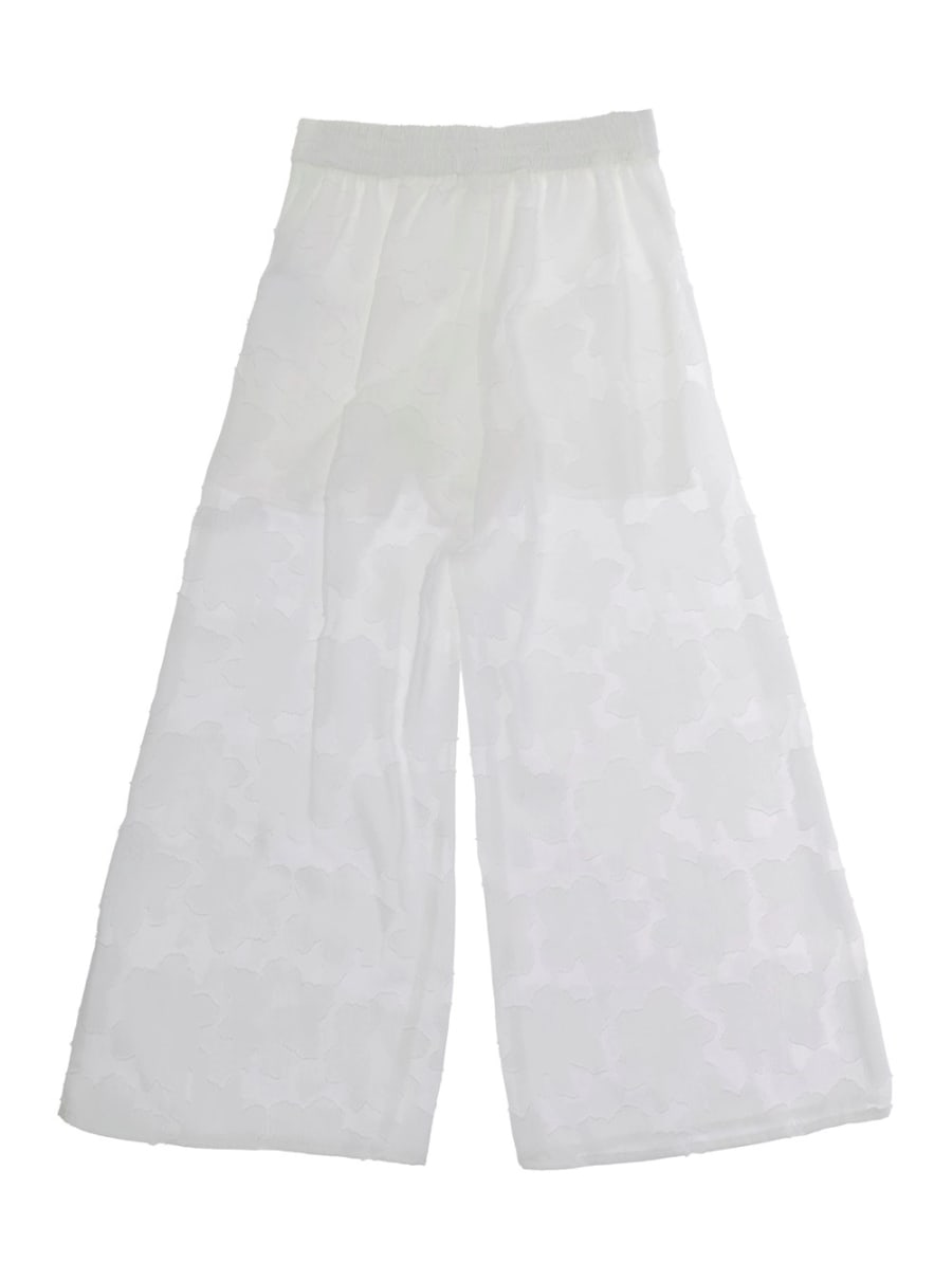 Monnalisa kids Pantaloni Bianchi con Vita Elasticizzata e Dettaglio Cuore Metallico in Fil Coupé Bambina, view 2