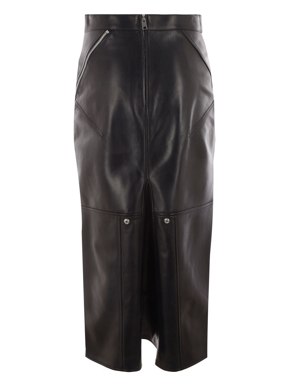 Alexander McQueen Gonna Lunga con Decorazione con Zip in Pelle Liscia Nera Donna, view 2