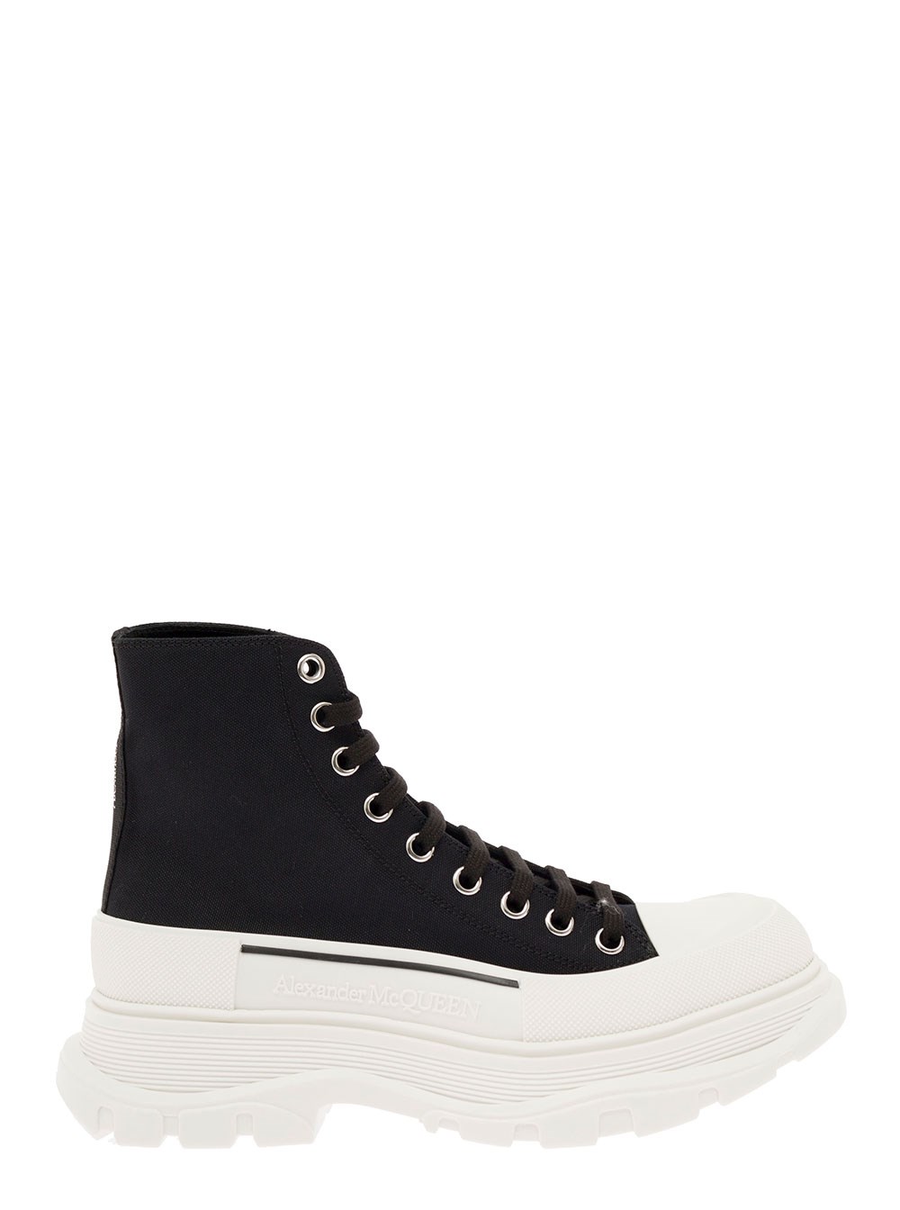 Alexander McQueen Sneaker 'Tread Slick' High Top con Suola Oversize in Cotone Nero Donna