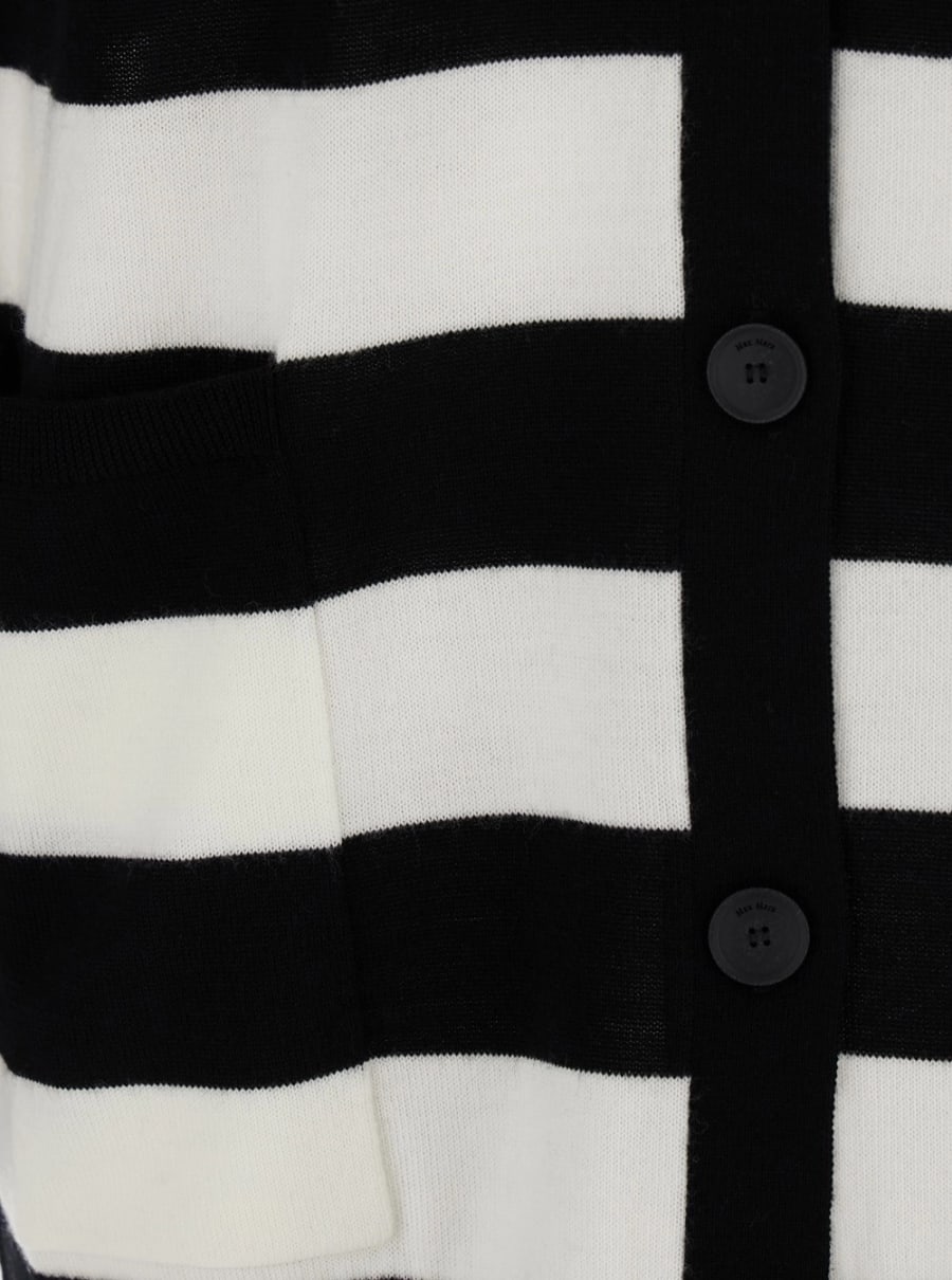 Max Mara Cardigan 'Fiemme' con Ricamo sul Retro e Motivo a Righe All-Over in Lana Bianco e Nero Donna, view 3
