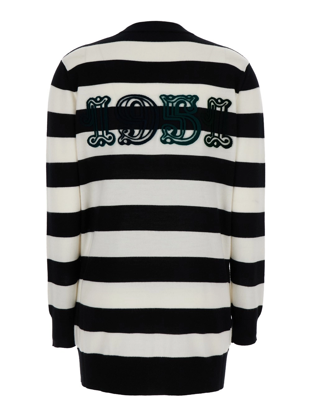 Max Mara Cardigan 'Fiemme' con Ricamo sul Retro e Motivo a Righe All-Over in Lana Bianco e Nero Donna, view 2