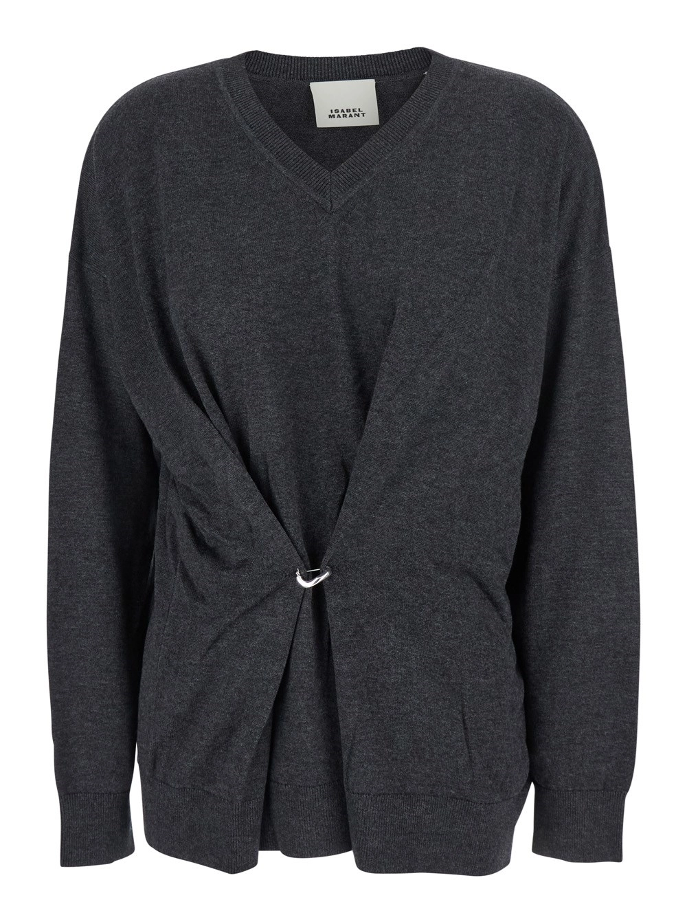 Isabel Marant MAglia con Scollo a V e Dettaglio Anello in Vita in Tessuto Grigia Donna