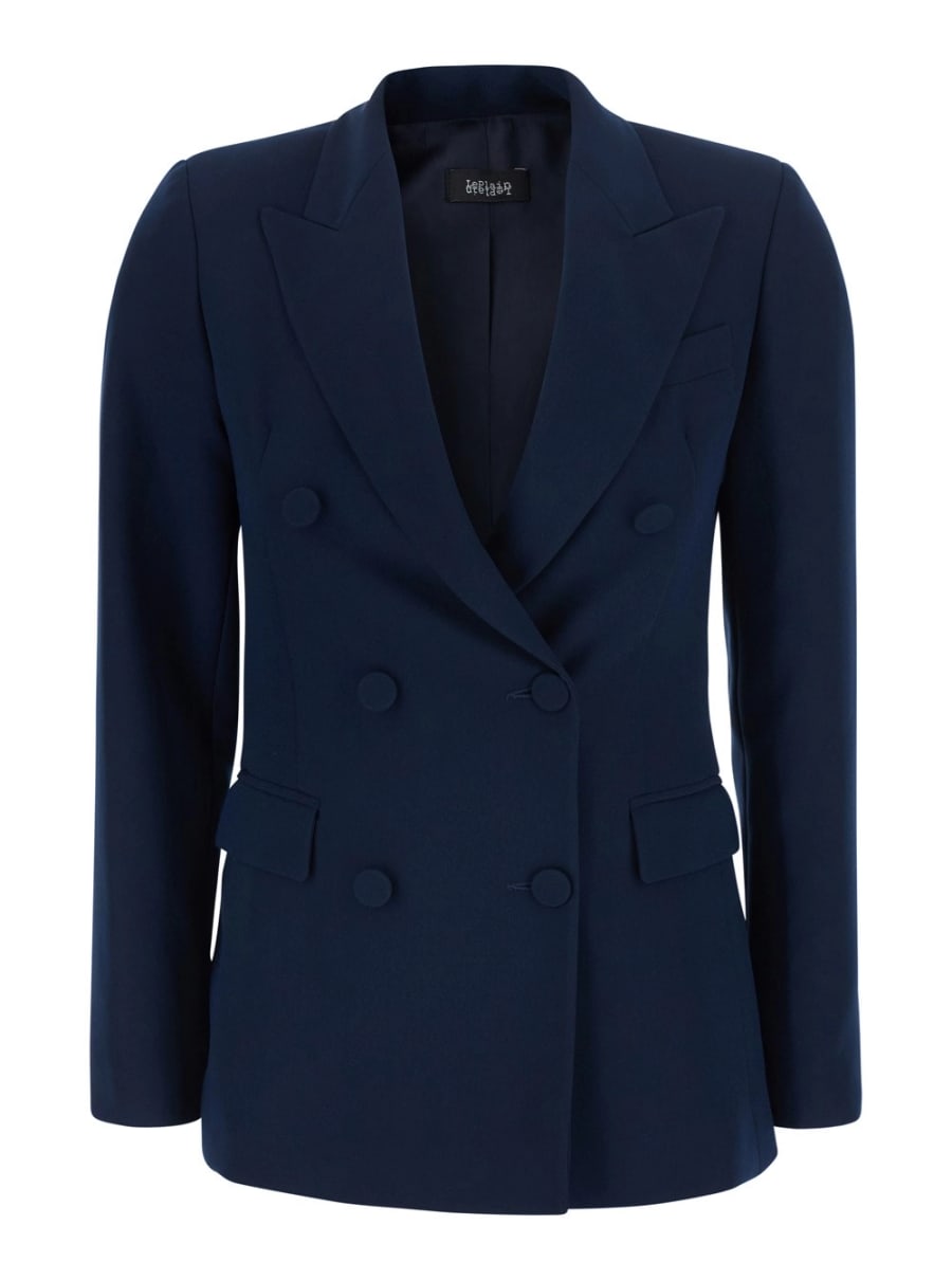 Leplain Giacca Doppiopetto con Revers a Lancia in Tessuto Blu Donna