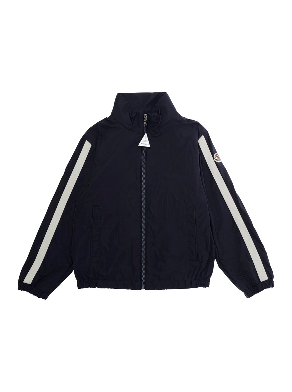 Moncler kids Giubbotto 'Venoste' con Dettagli a Righe sulla Manica e Patch Logo sulla Manica in Tessuto Tecnico Blu Bambino