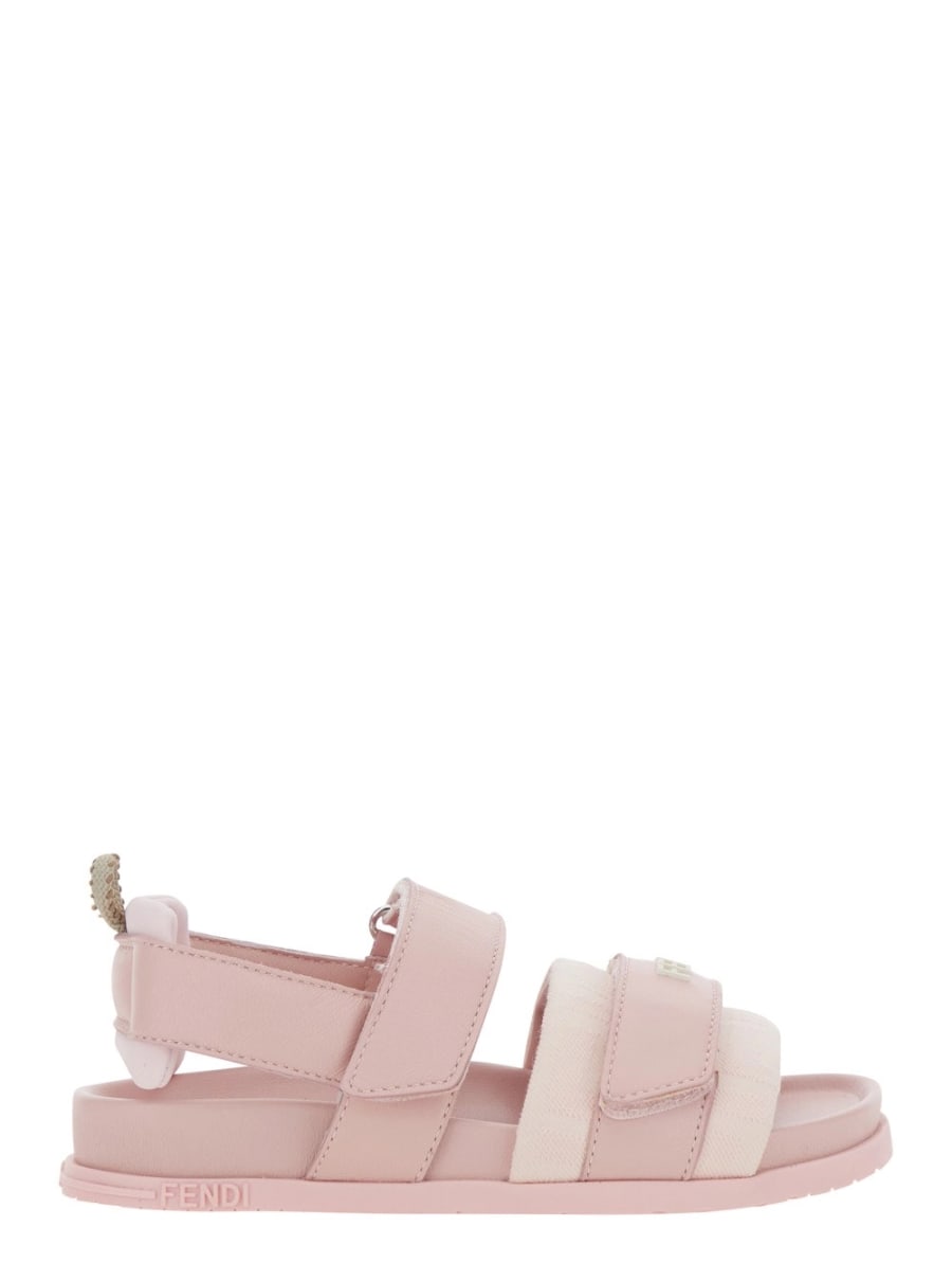 Fendi kids Sandali con chiusura a strappo e patch logo sul fronte in pelle rosa bambina