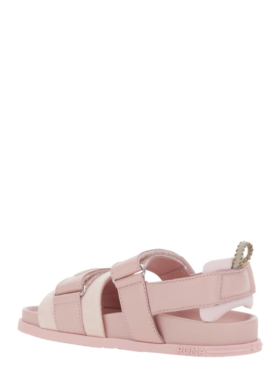 Fendi kids Sandali con chiusura a strappo e patch logo sul fronte in pelle rosa bambina, view 3
