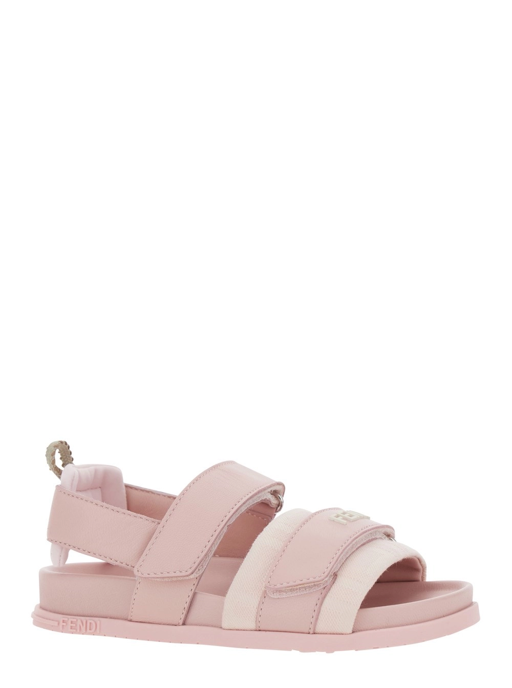 Fendi kids Sandali con chiusura a strappo e patch logo sul fronte in pelle rosa bambina, view 2