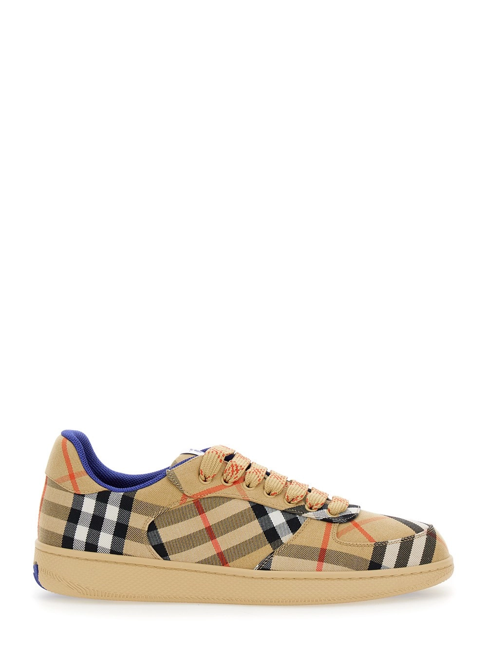 Burberry Sneaker Basse con Motivo Check in Misto cotone e tessuto tecnico Beige Uomo