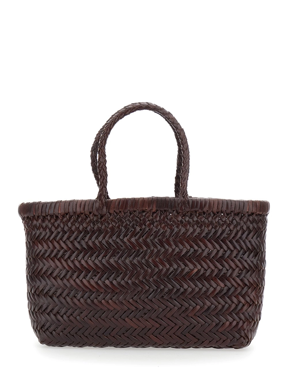 Dragon diffusion Borsa a Mano 'Gora' con Motivo Intrecciato in Pelle Marrone Donna