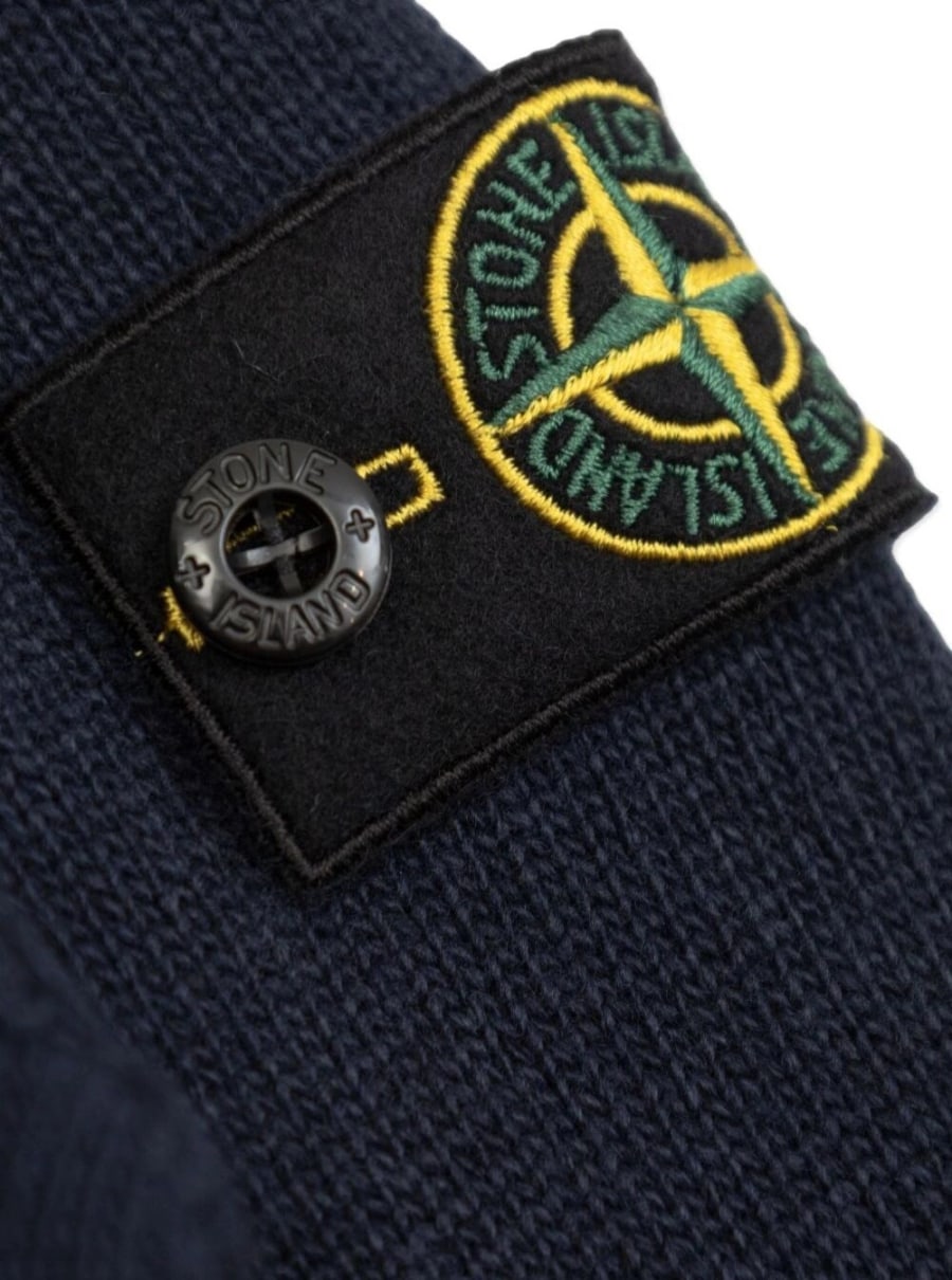 Stone island kids Maglione Girocollo con Patch Logo sulla Manica e RIfiniture a Coste in Misto Lana e Cashmere Blu Bambino, view 4