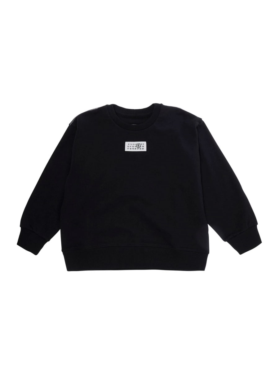 Mm6 maison margiela kids Felpa con collo rotondo e logo sul fronte in cotone nera per bambino