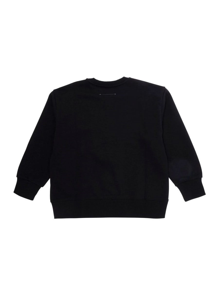 Mm6 maison margiela kids Felpa con collo rotondo e logo sul fronte in cotone nera per bambino, view 2