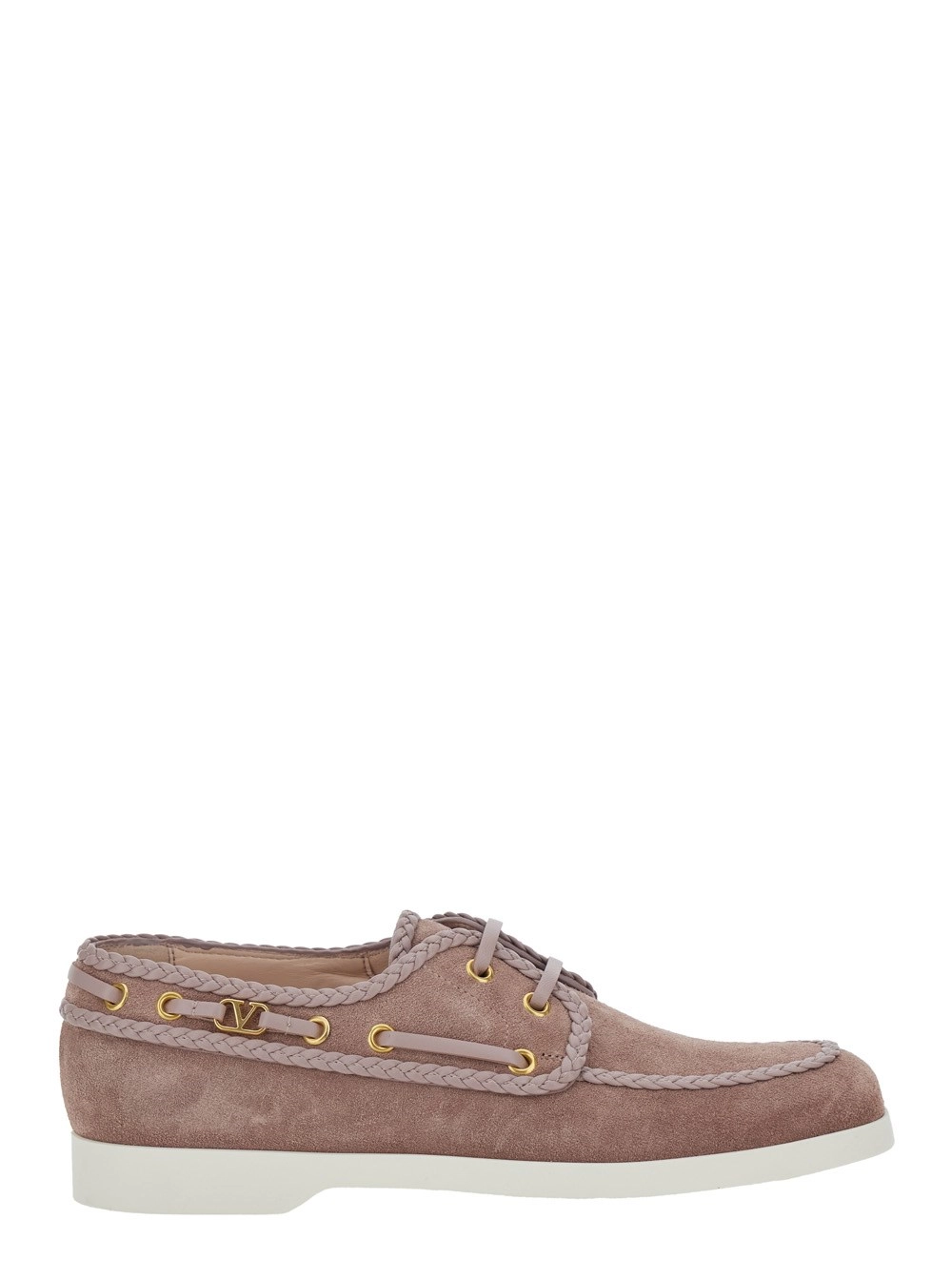 Valentino Garavani Mocassini con Lacci sul Fronte e Lacci Chunky Decorativi in Pelle Scamosciata Beige Donna