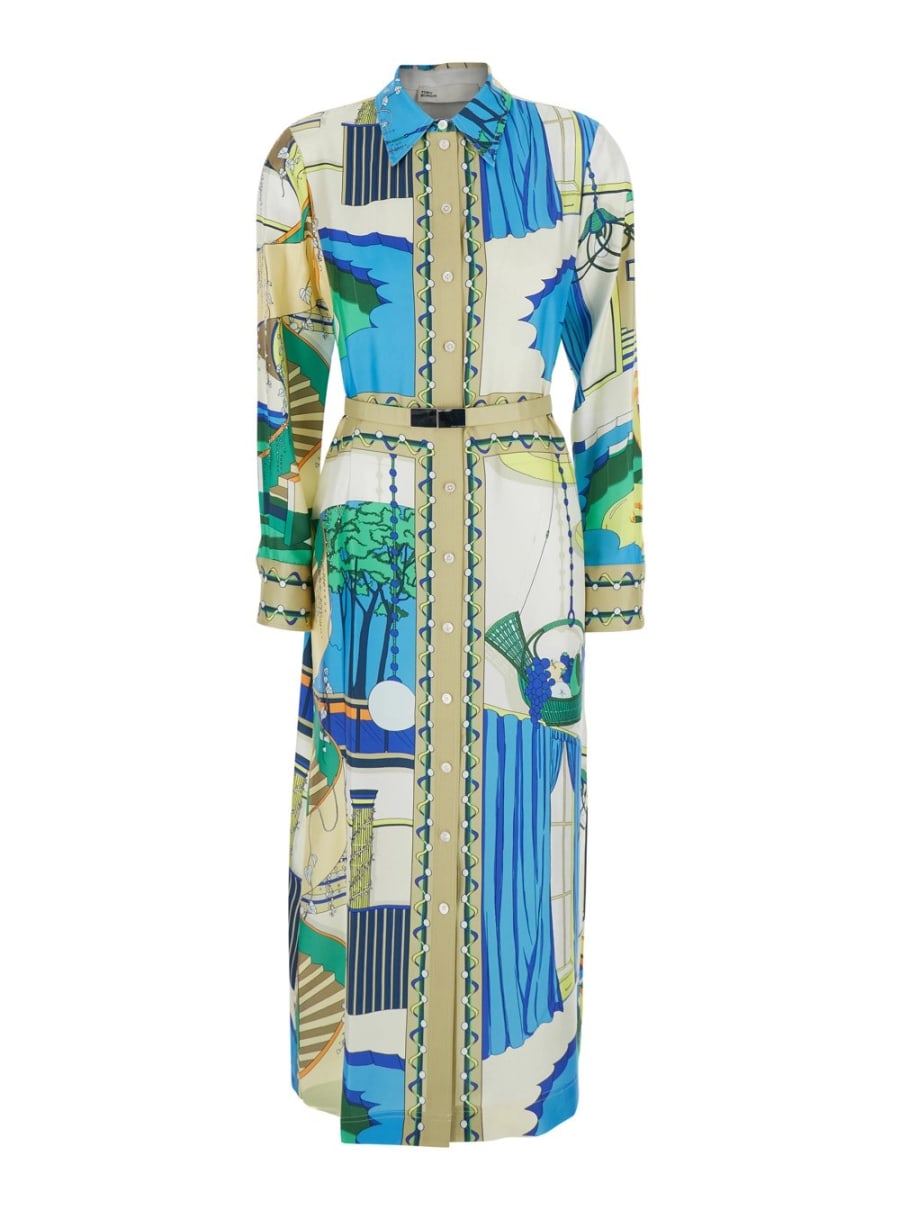 Tory Burch Abito lungo con cintura in vita e stampa all-over in seta multicolor  donna