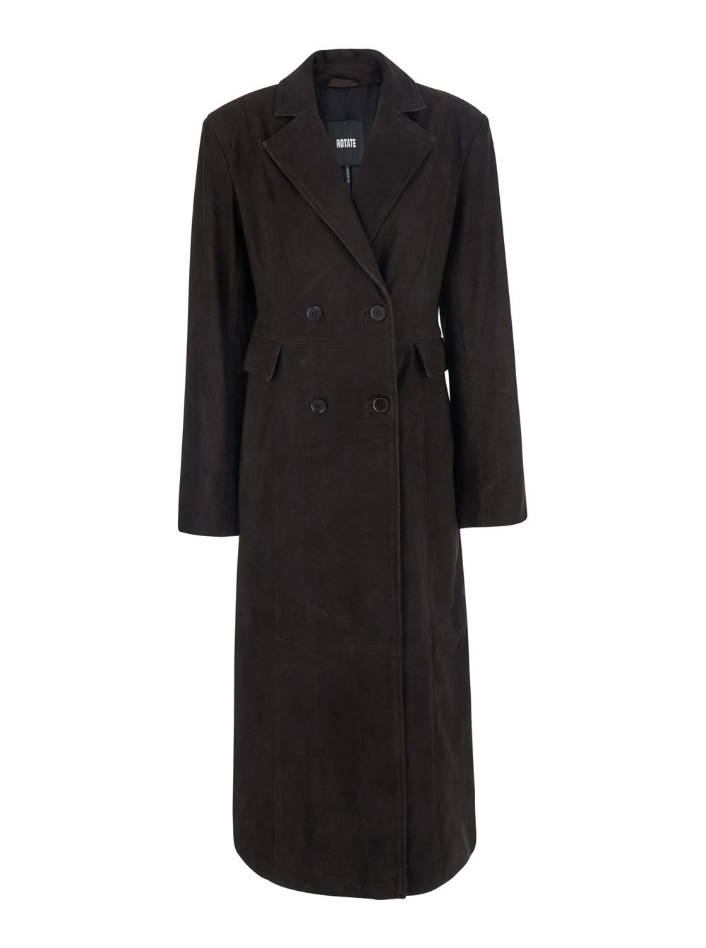Rotate Cappotto doppiopetto con revers ampi in suede marrone donna