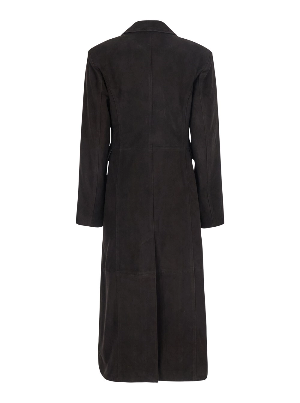 Rotate Cappotto doppiopetto con revers ampi in suede marrone donna, view 2