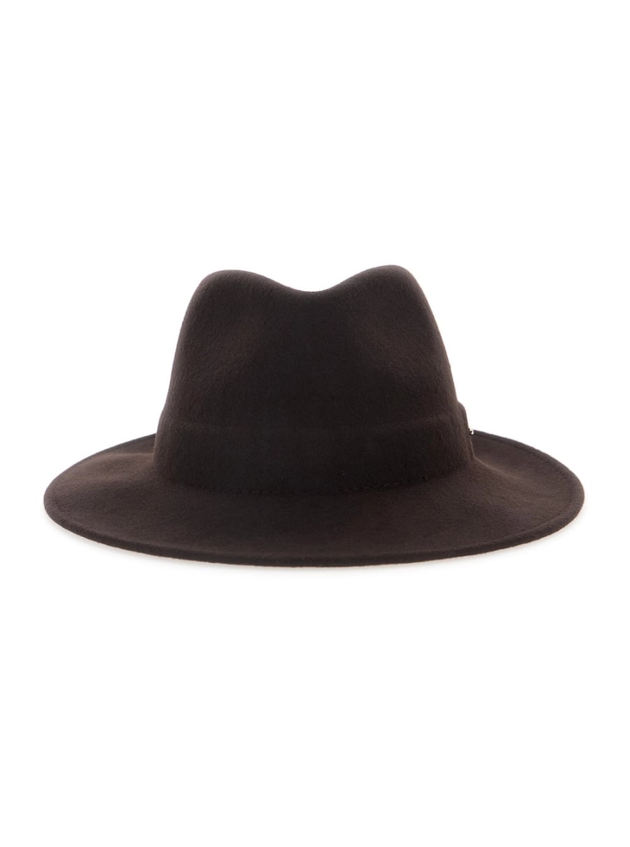 Twinset Cappello con tesa bassa e larga e logo lettering in lana marrone donna