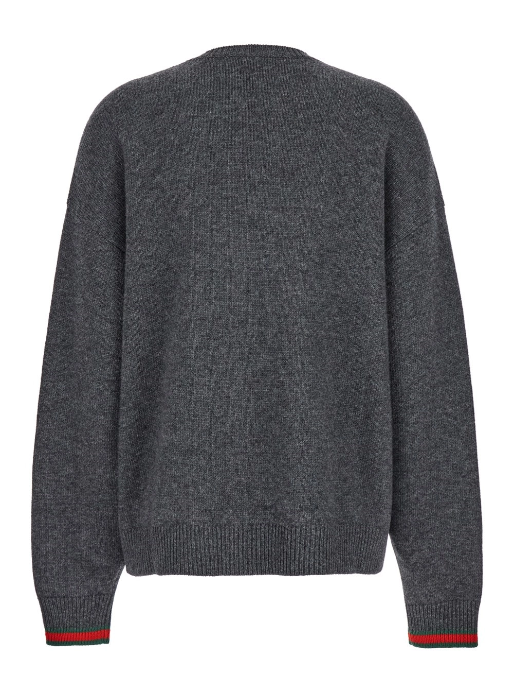 Gucci Maglione Girocollo con Dettaglio Web su Polsini in Misto Lana e Cashmere Grigio Donna, view 2