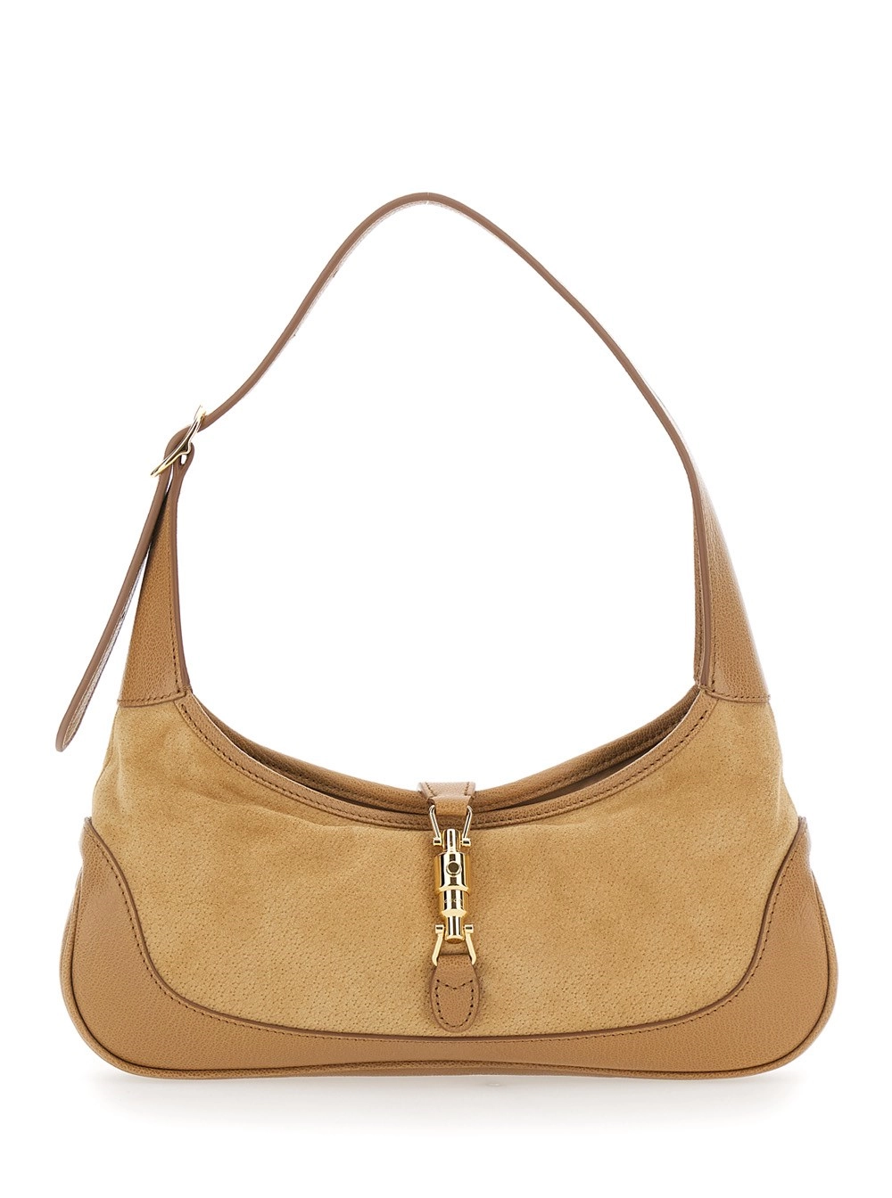 Gucci Borsa a Spalla 'Jackie 1961' con Chiusura  a Pistone e Tracolla Regolabile in Pelle Scamosciata Beige Donna