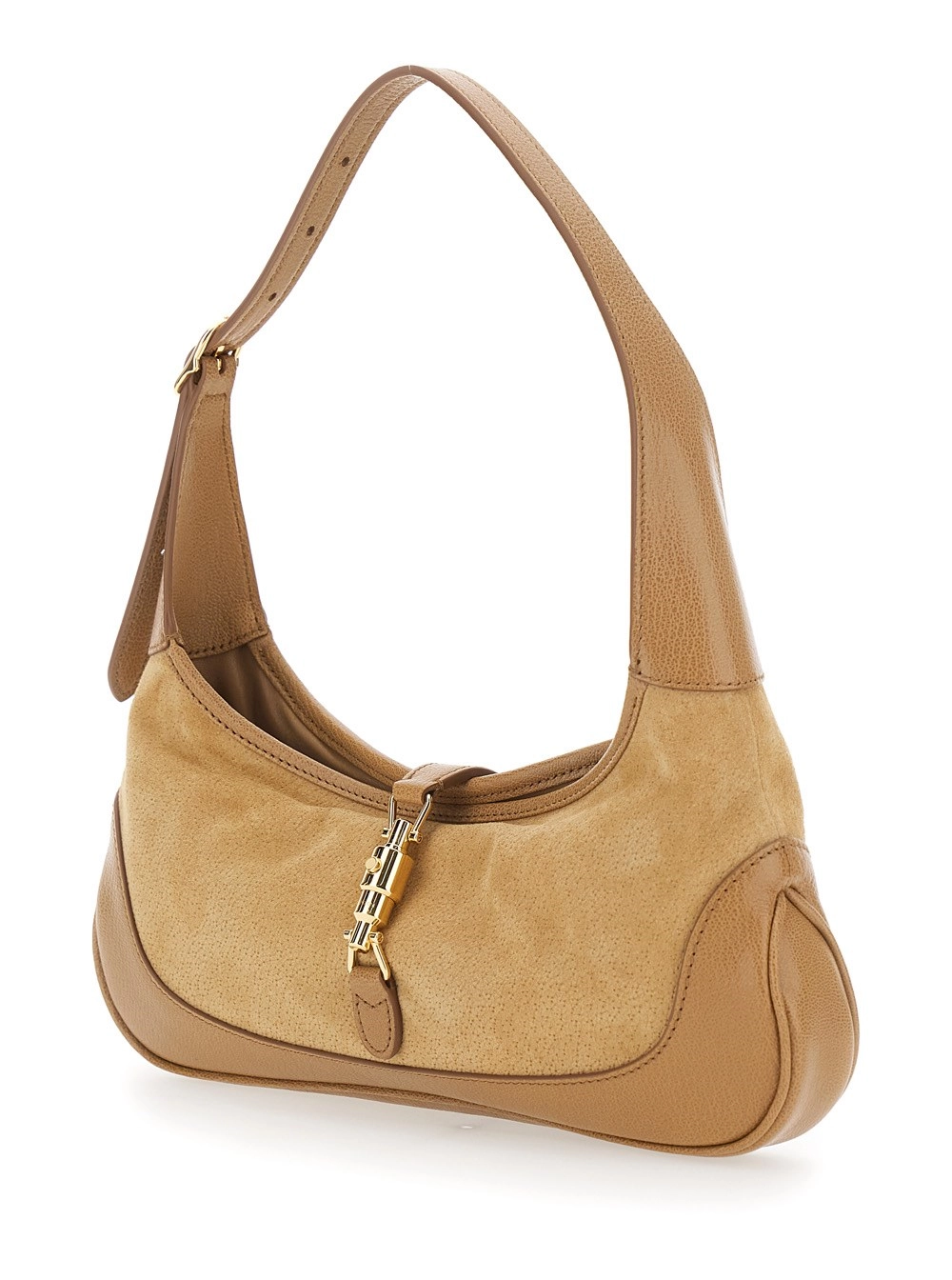 Gucci Borsa a Spalla 'Jackie 1961' con Chiusura  a Pistone e Tracolla Regolabile in Pelle Scamosciata Beige Donna, view 2