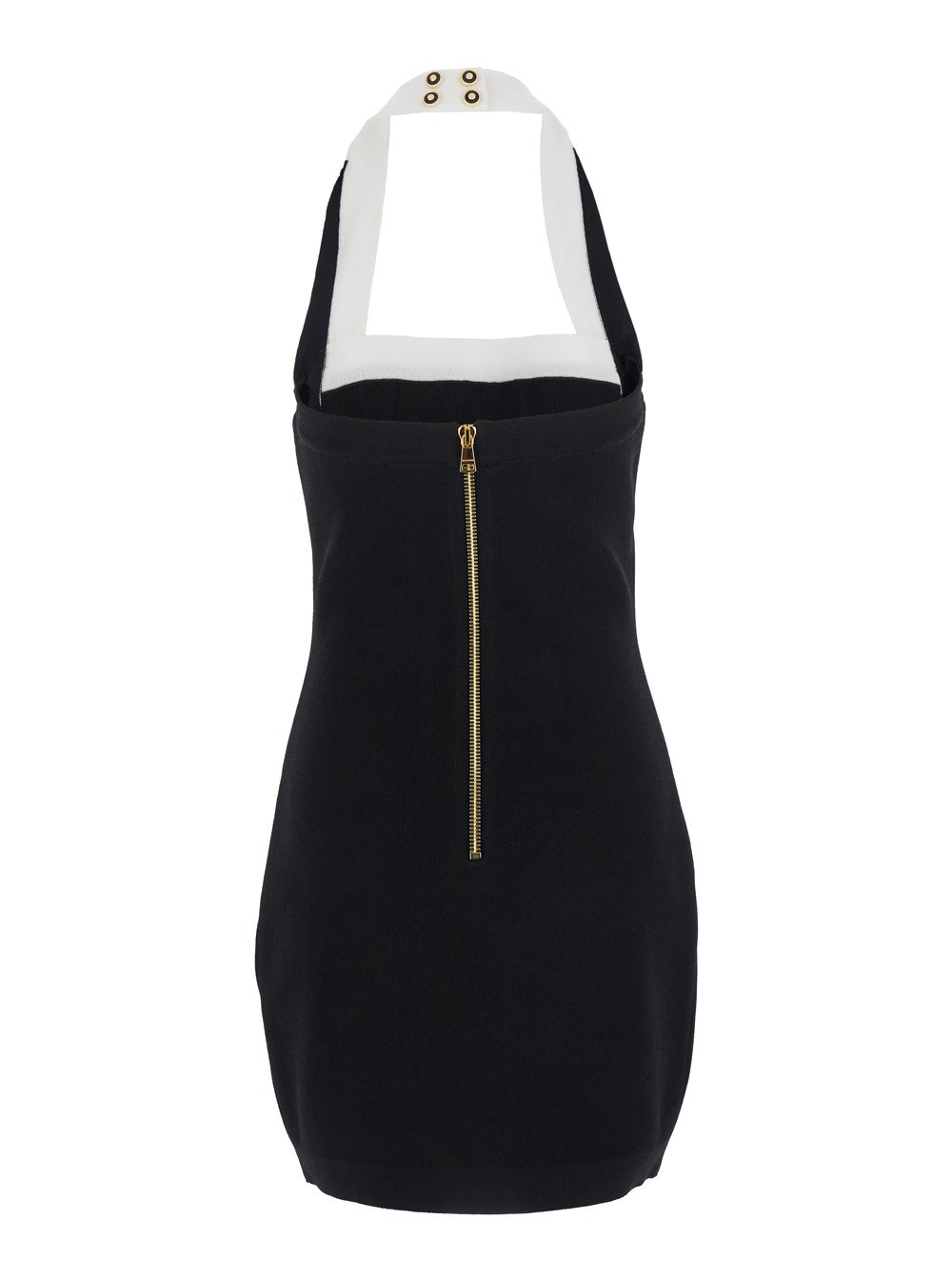 Balmain Abito con Scollo Quadrato e Bottoni Decorativi in Misto Viscosa Nero Donna, view 2
